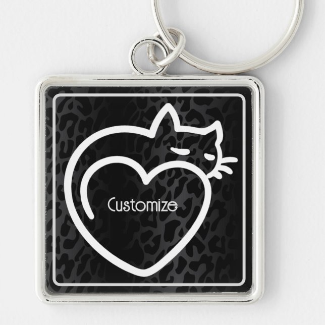 Personalised Cat Love White Logo Key Ring (Front)