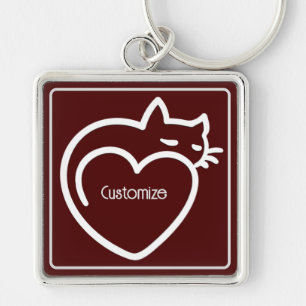 Personalised Cat Love White Logo Key Ring