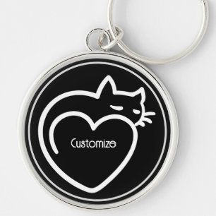 Personalised Cat Love White Logo Key Ring