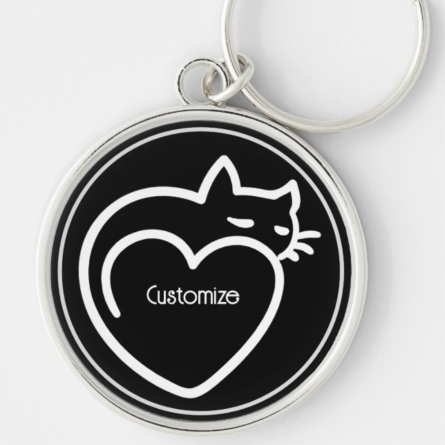 Personalised Cat Love White Logo Key Ring (Front)