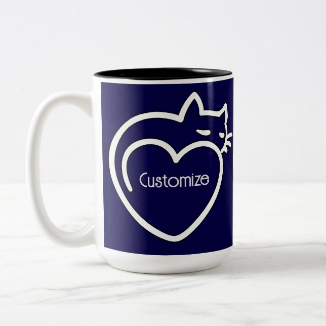 Personalised Cat Love White Logo  Two-Tone Coffee Mug (Left)