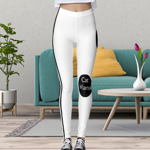 Personalised  Cat Mama Black White Striped Stylish Leggings