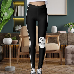 Personalised  Cat Mama White Black Striped Stylish Leggings