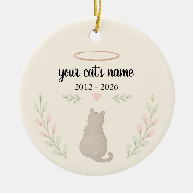 Personalised Cat Memorial Ornament – Name & Dates (Front)