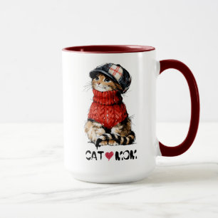 Personalised Cat Mum Mug Cute Sweater Cat