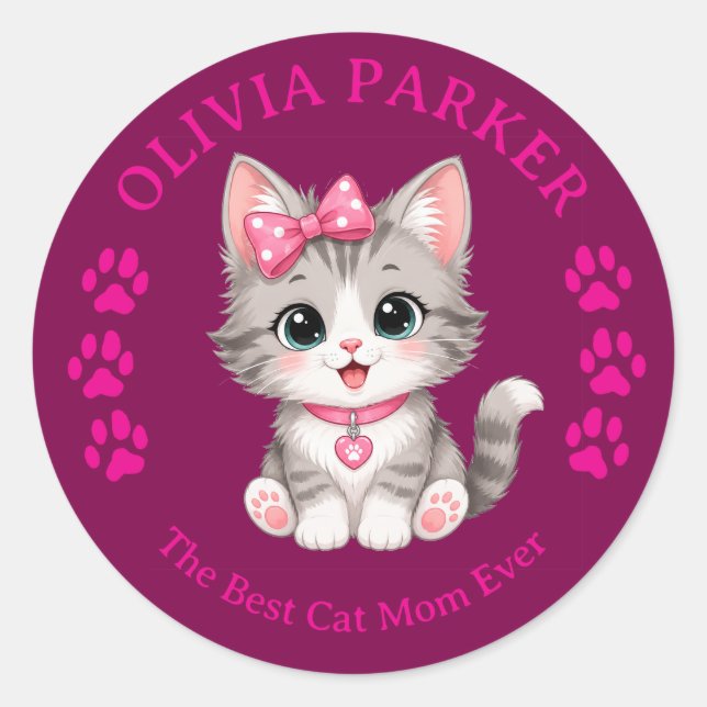 Personalised Cat Mum Sticker with Custom Name  (Front)