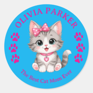 Personalised Cat Mum Sticker with Custom Name 