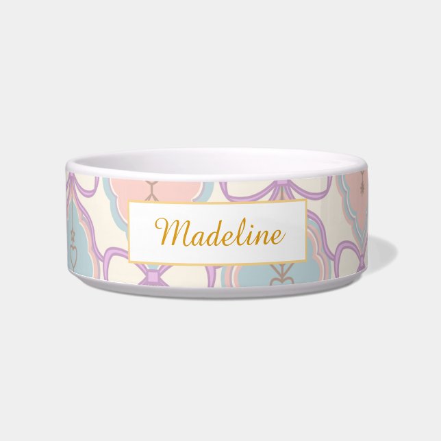 Personalised Cat Name Pastel Pink Bowl Ceramic (Front)