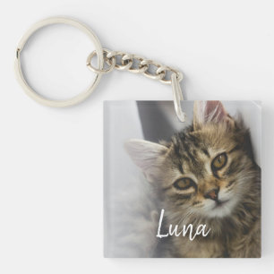 Personalised Cat Name Photo Key Ring