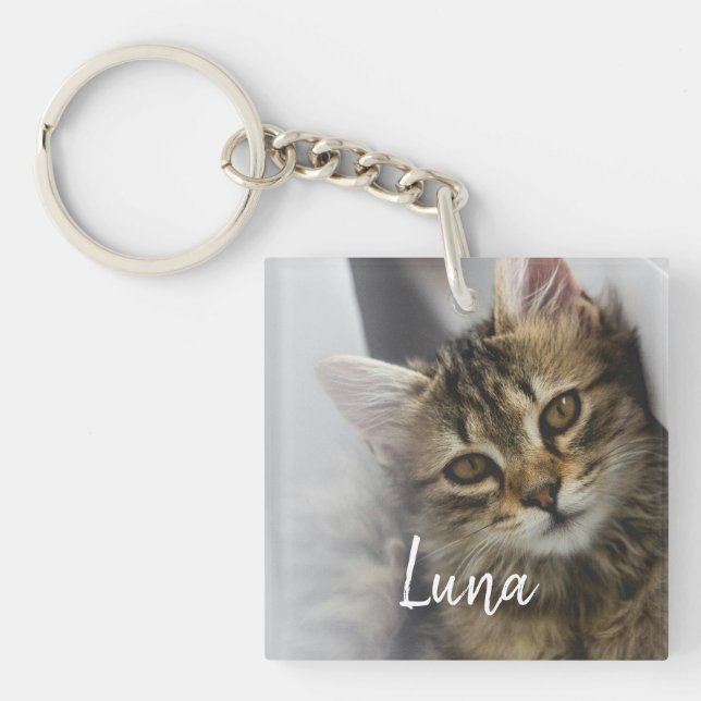 Personalised Cat Name Photo Key Ring (Front)