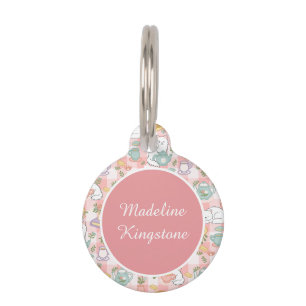 Personalised Cat Name Tag Pink Tea Service