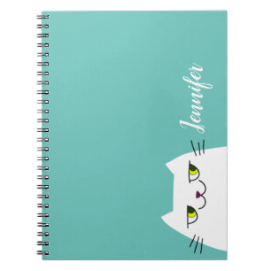 Personalised Cat Notebook Minimal Teal Cute