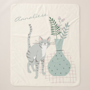 Personalised Cat Nursery Floral Name Gift Decor Sherpa Blanket