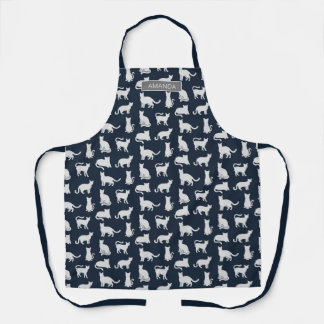 Personalised Cat Pattern Navy Blue Apron