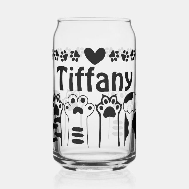 Personalised Cat Paw Can Glass (Left)