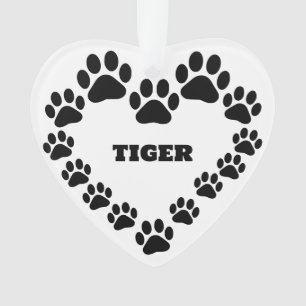 Personalised Cat Paw Print Heart Ornament