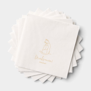 Personalised Cat Pet Illustration Wedding Gold Foil Napkins