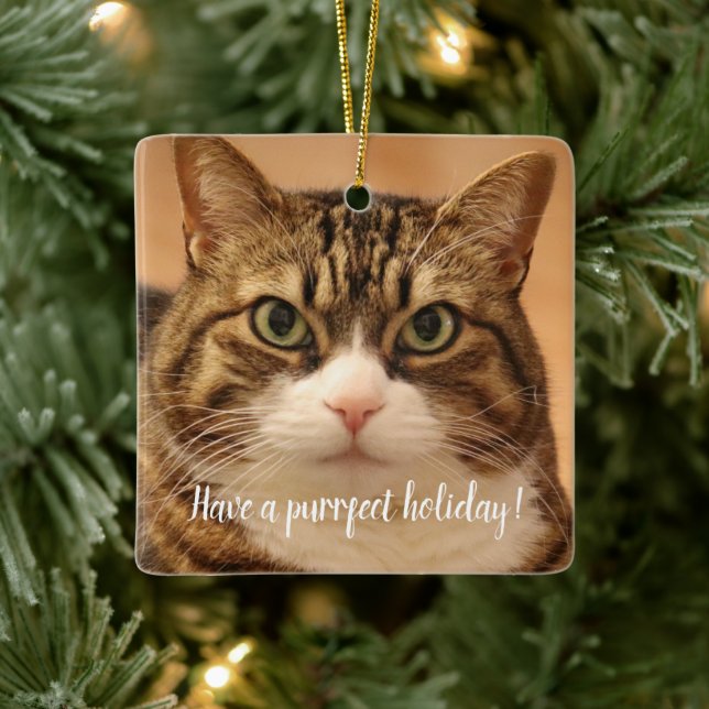 Personalised Cat Pet Memorial Holiday Ceramic Ornament (Tree)