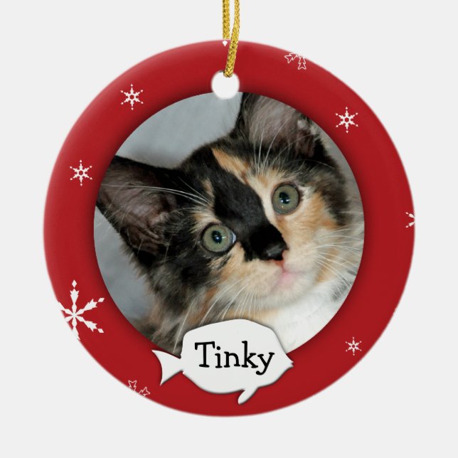 Personalised Cat/Pet Photo Holiday Ceramic Ornament (Front)