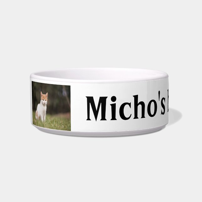 Personalised cat photo and name food or water bowl (Left)