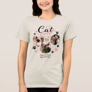 Personalised Cat Photo Collage and Name Cat Mum Tri-Blend Shirt