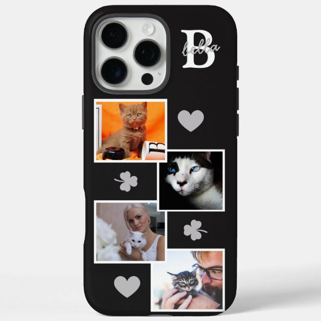 Personalised cat photo collage monogram black Case-Mate iPhone case (Back)