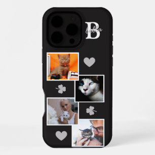 Personalised cat photo collage monogram black iPhone 16 pro max case