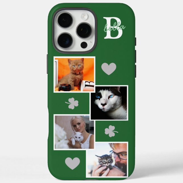 Personalised cat photo collage monogram green Case-Mate iPhone case (Back)