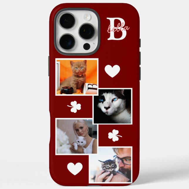 Personalised cat photo collage monogram maroon Case-Mate iPhone case (Back)