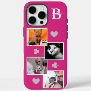 Personalised cat photo collage monogram pink iPhone 16 pro max case