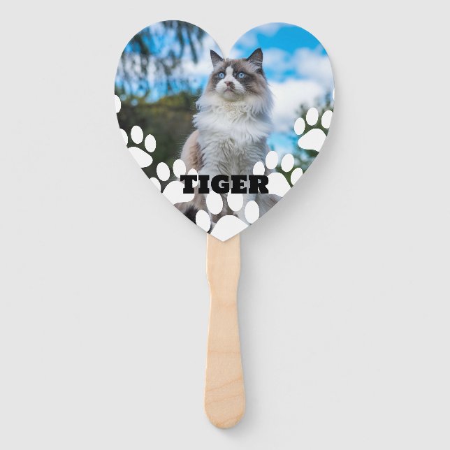 Personalised Cat Photo Hand Fan with Name (Front)