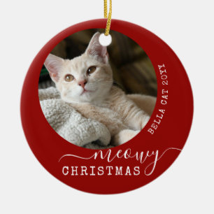 Personalised Cat Photo Meowy Christmas Unique Ceramic Ornament