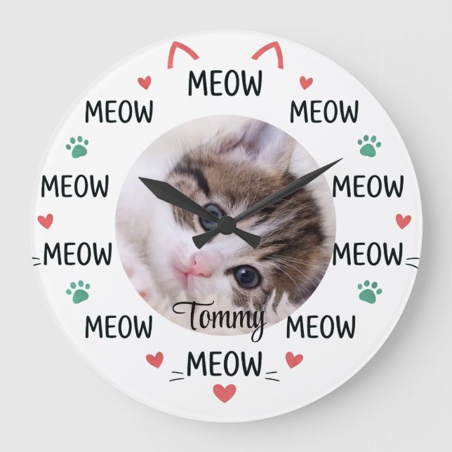 Personalised Cat Photo & Name Wall Clock (Front)