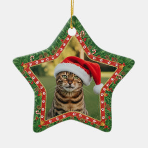 Personalised Cat Photo Star Shaped Christmas Ceramic Ornament