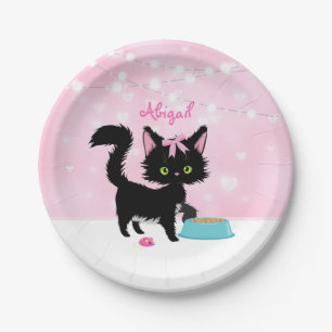Personalised Cat Pink and White Girly Kitten Paper Plate
