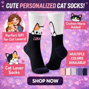 Personalised Cat Socks with Name – Cat Lover Gifts