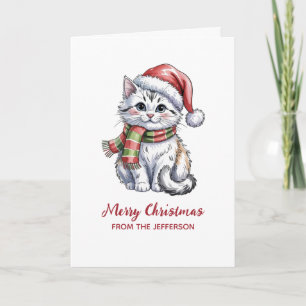 Personalised Cat with Santa Hat Christmas  Holiday Card