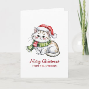 Personalised Cat with Santa Hat Christmas Holiday Card