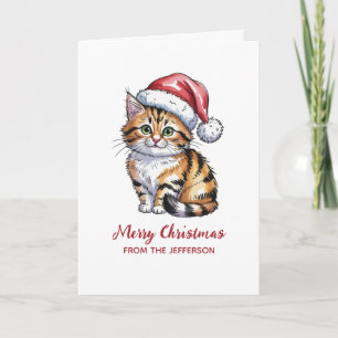 Personalised Cat with Santa Hat Christmas Holiday Card