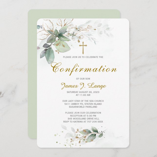 Personalised Catholic Confirmation  Invitation (Front/Back)