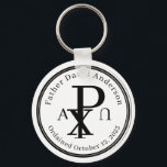 Personalised Catholic Priest Ordination Key Ring<br><div class="desc">Personalised Catholic Priest Ordination design features the Catholic symbol,  the Chi Rho as centre design. Name of priest and ordination date are encircled above and below.</div>