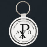 Personalised Catholic Priest Ordination Key Ring<br><div class="desc">Personalised Catholic Priest Ordination design features the Catholic symbol,  the Chi Rho as centre design. Name of priest and ordination date are encircled above and below.</div>