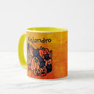 Personalised Cats and Pumpkins in Halloween Mug