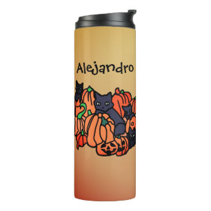 Personalised Cats and Pumpkins in Halloween Thermal Tumbler