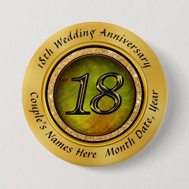 Personalised Cat's Eye 18th Anniversary Favours 7.5 Cm Round Badge (Front)