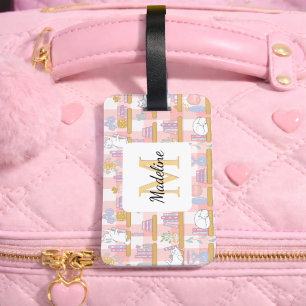 Personalised Cats Library Book Girly Pink School Luggage Tag