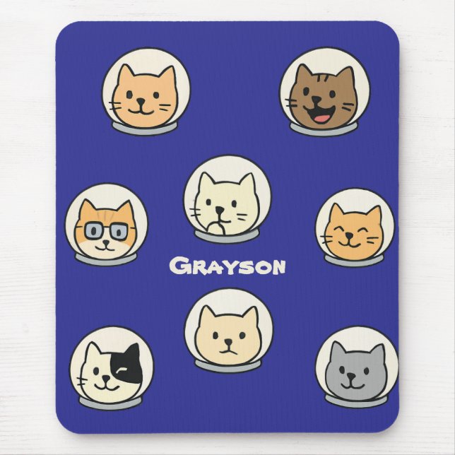 Personalised Catstronaut Mousepad With Name (Front)