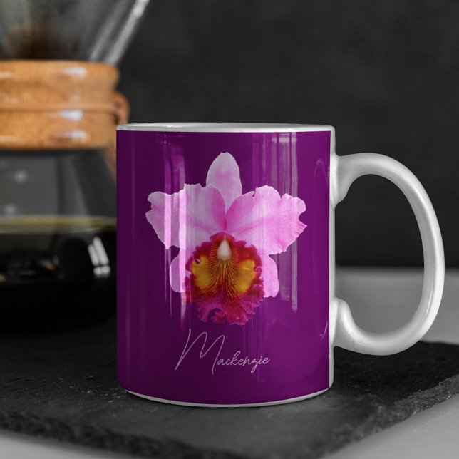 Personalised Cattleya Orchid Motif Print Coffee Mug (Creator Uploaded)