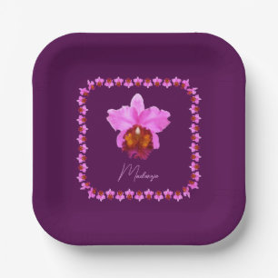 Personalised Cattleya Orchid Motif Print Paper Plate