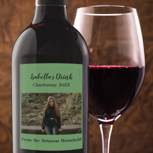 Personalised Causal Green Photo Country Fall Wine Label